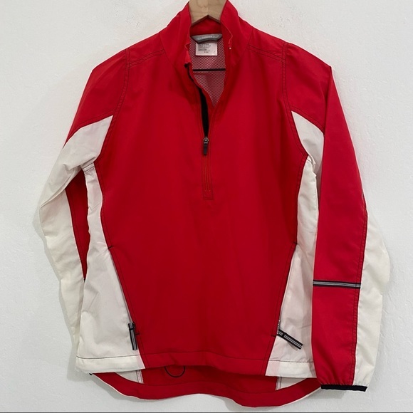 New Balance Women's M Red Colorblock Half Zip Windbreaker Jacket Collared - Picture 4 of 9